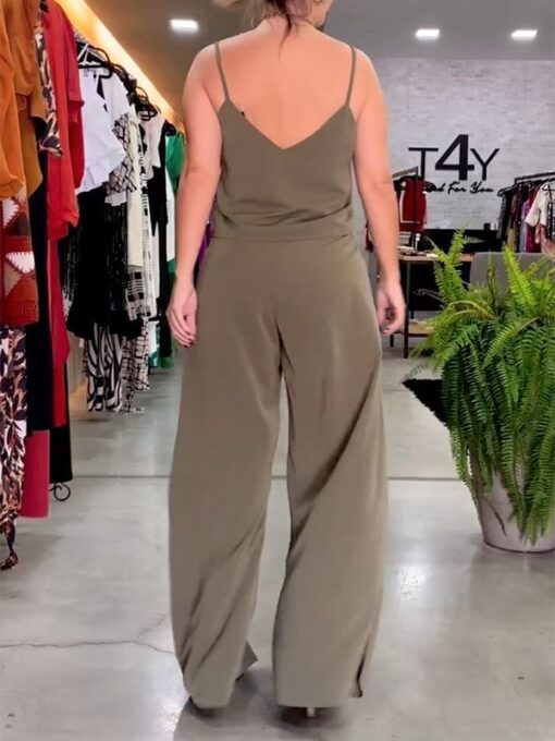 Bandage Solid Color Loose Wide Leg Spaghetti-Neck Jumpsuits - Image 2