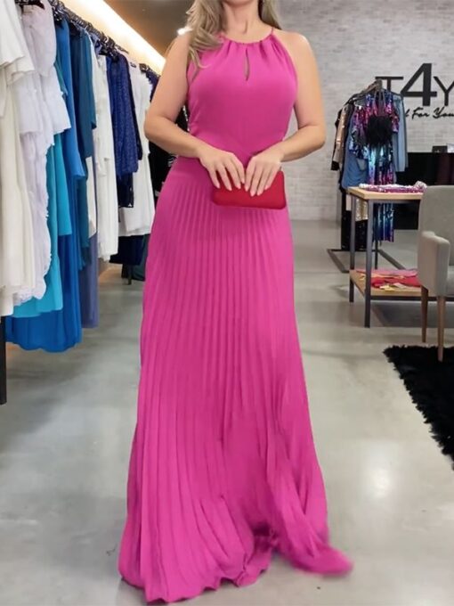 Belly-Hollow Solid Color Sleeveless Round-Neck Maxi Dresses - Image 3