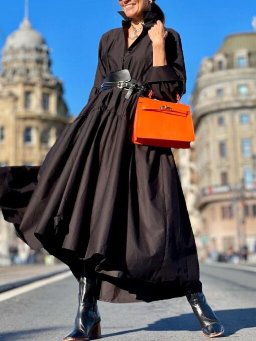 Black V Neck Classy Maxi Dress