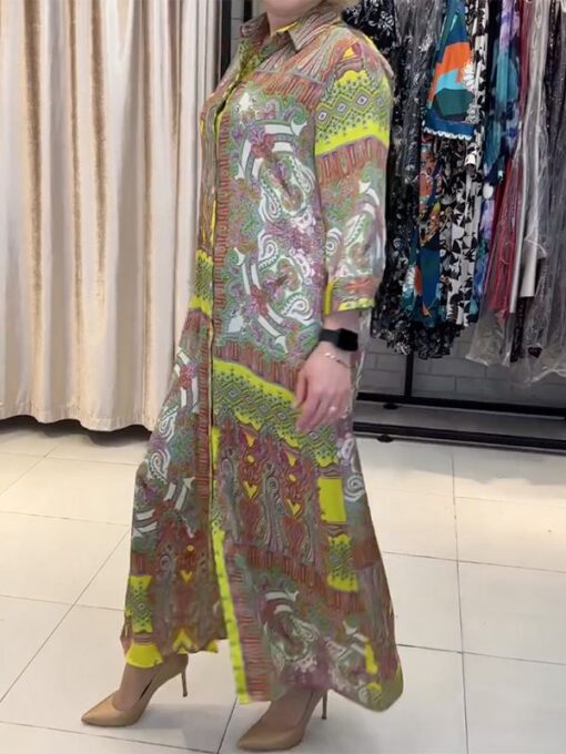 Color-Block Floral Printed Fluorescent Half Sleeves Polo Maxi Dresses - Image 3