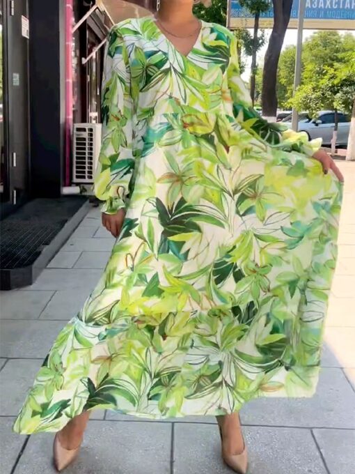 Floral Printed Empire Long Sleeves V-Neck Maxi Dresses