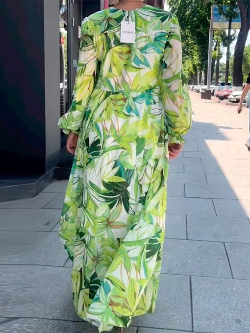 Floral Printed Empire Long Sleeves V-Neck Maxi Dresses - Image 3