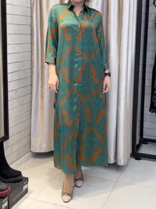 Floral Printed Half Sleeves Polo Maxi Dresses - Image 2