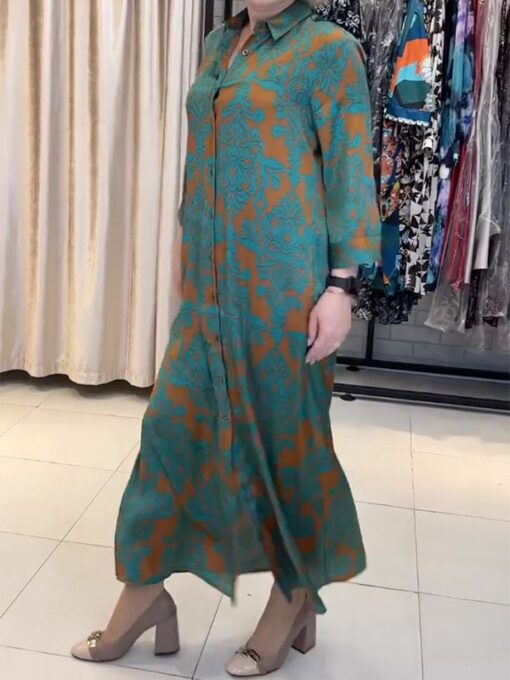 Floral Printed Half Sleeves Polo Maxi Dresses - Image 3