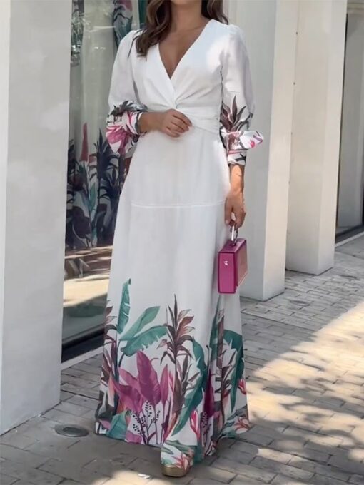 Floral Printed Half Sleeves V-Neck Maxi Dresses