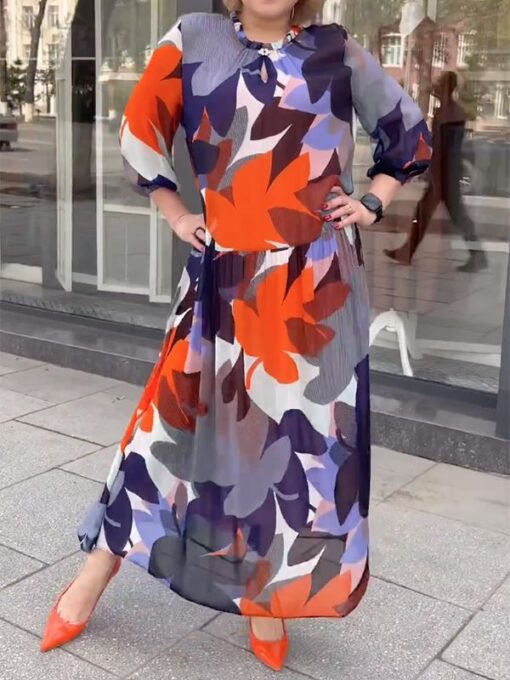 Floral Printed Long Sleeves Round-Neck Maxi Dresses - Image 2