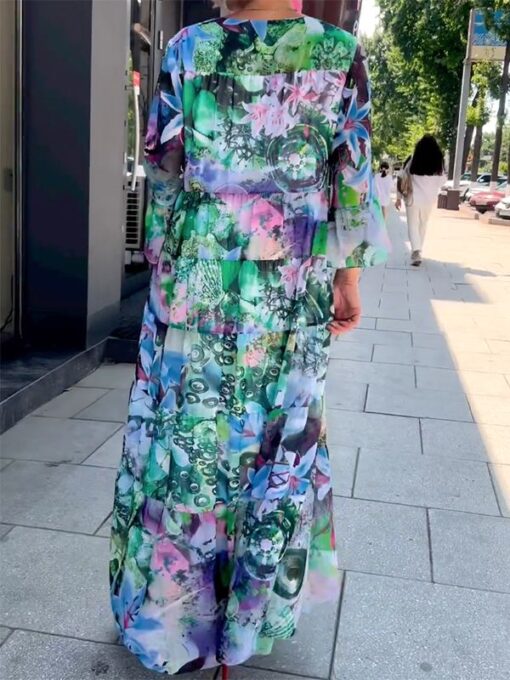 Floral Printed Long Sleeves V-Neck Maxi Dresses - Image 3