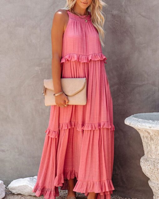 Irregular Cake Skirt Sleeveless Long Dress