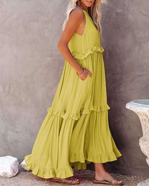 Irregular Cake Skirt Sleeveless Long Dress - Image 8