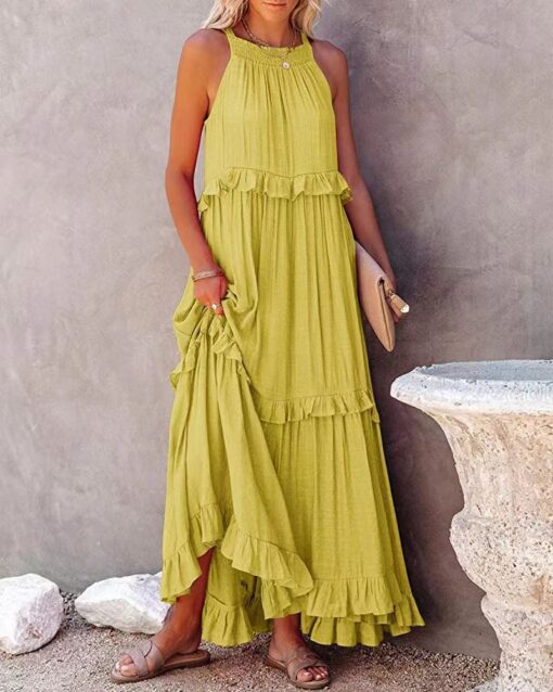 Irregular Cake Skirt Sleeveless Long Dress - Image 14