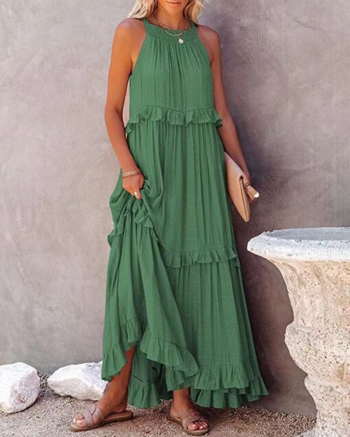 Irregular Cake Skirt Sleeveless Long Dress - Image 13