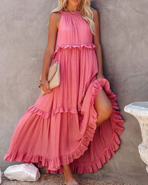 Irregular Cake Skirt Sleeveless Long Dress - Image 11