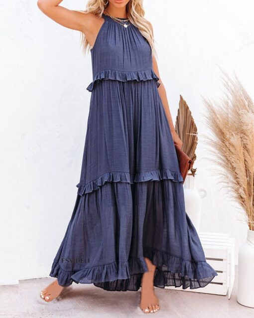 Irregular Cake Skirt Sleeveless Long Dress - Image 15