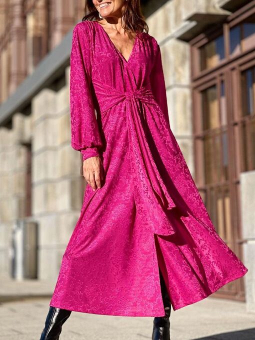 Long Sleeve V Neck Classy Maxi Dress