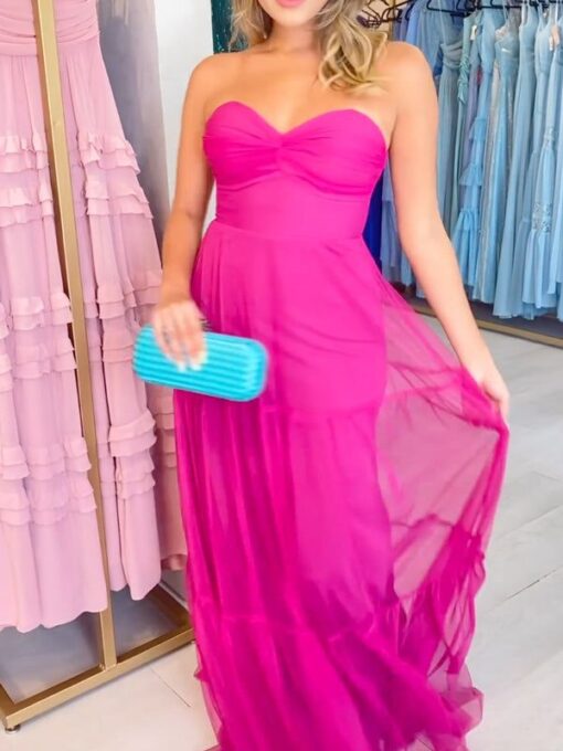 Pleated Solid Color Bandeau Wrap Off-The-Shoulder Maxi Dresses