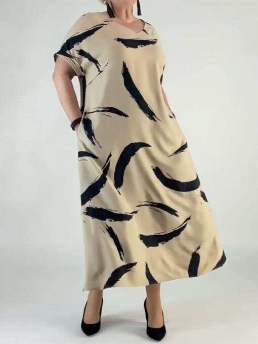 Printed Half Sleeves Loose Round-Neck Maxi Dresses