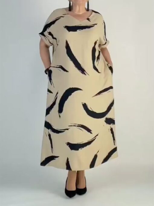 Printed Half Sleeves Loose Round-Neck Maxi Dresses - Image 2