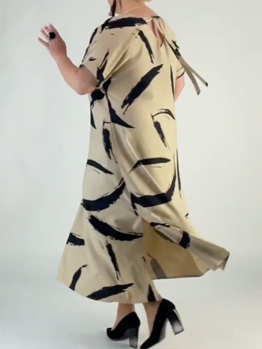 Printed Half Sleeves Loose Round-Neck Maxi Dresses - Image 3