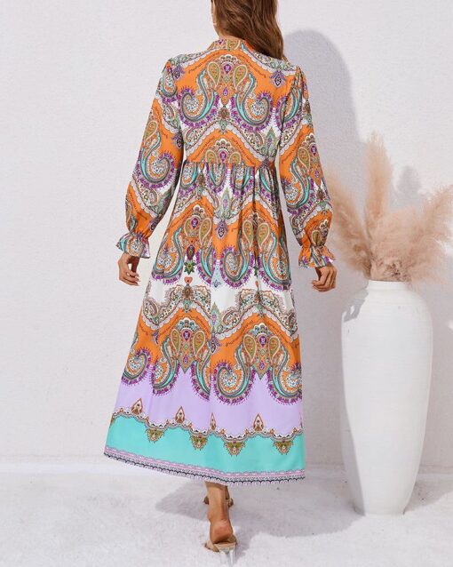 Printed Single-breasted Slit Long-sleeve Dress - Image 2