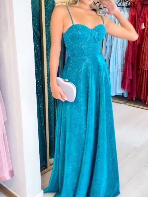 Shiny Solid Color A-Line Sleeveless Spaghetti-Neck Maxi Dresses