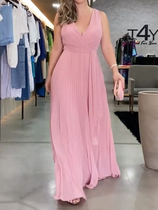 Solid Color Empire Sleeveless V-Neck Maxi Dresses