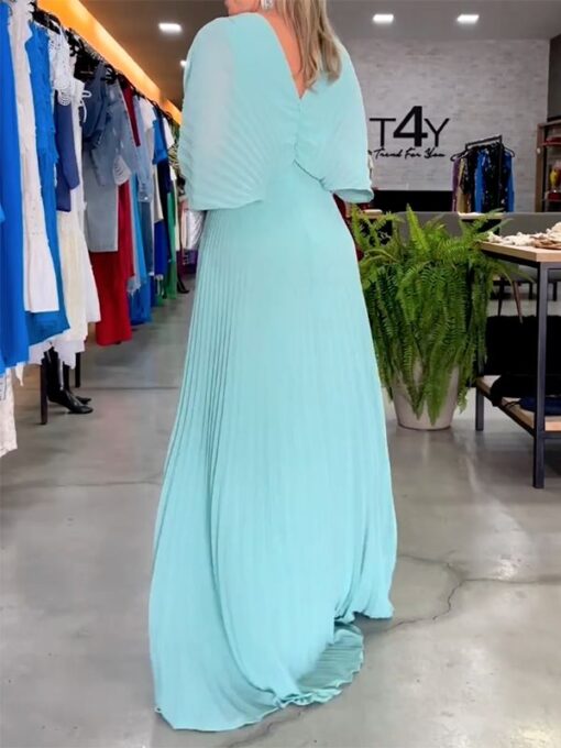 Solid Color Half Sleeves V-Neck Maxi Dresses - Image 3