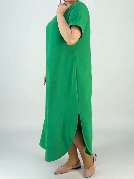 Solid Color Loose Short Sleeves V-Neck Maxi Dresses - Image 3