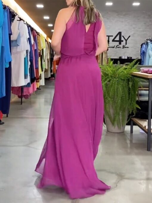 Solid Color Loose Sleeveless Round-Neck Maxi Dresses - Image 2