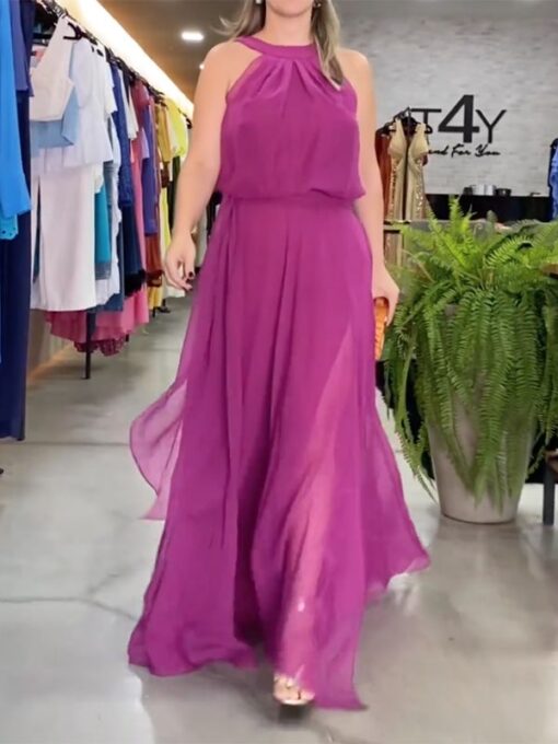 Solid Color Loose Sleeveless Round-Neck Maxi Dresses