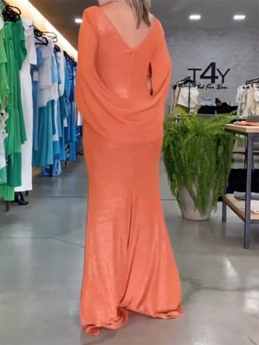 Solid Color Short Sleeves V-Neck Maxi Dresses - Image 3