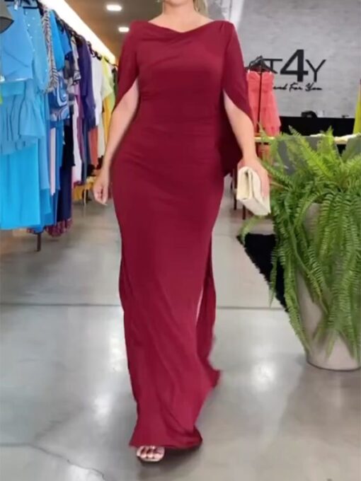 Solid Color Short Sleeves V-Neck Maxi Dresses