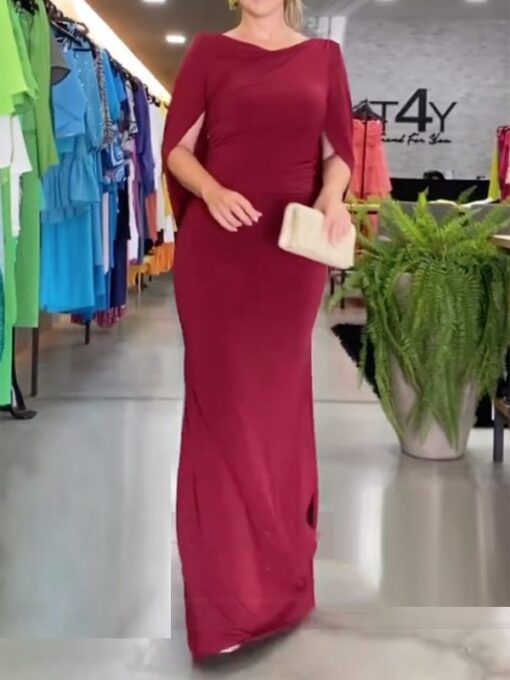 Solid Color Short Sleeves V-Neck Maxi Dresses - Image 3