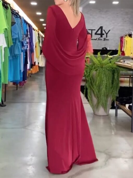 Solid Color Short Sleeves V-Neck Maxi Dresses - Image 2