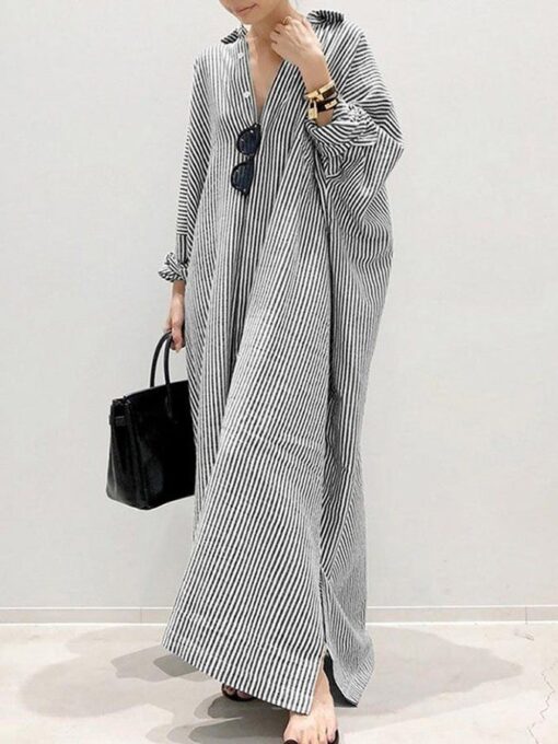 Striped Cardigan Loose Irregular Dress - Image 5