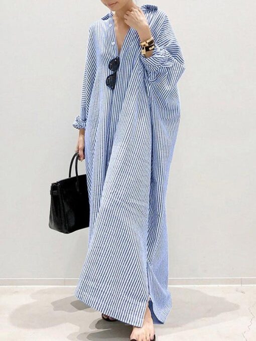 Striped Cardigan Loose Irregular Dress - Image 6