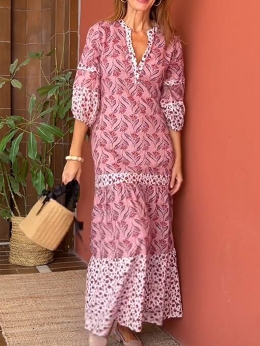 Women Boho V Neck Maxi Dress - Image 3