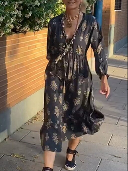 Women Casual Floral Printed Maxi Dress - Image 2