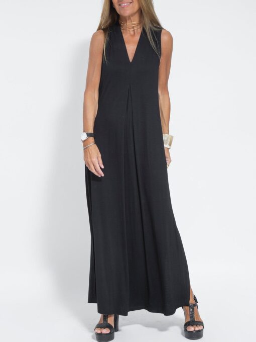 Women Casual Solid Color Sleeveless Maxi Dress - Image 2