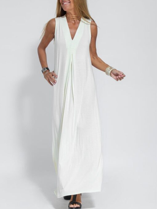 Women Casual Solid Color Sleeveless Maxi Dress