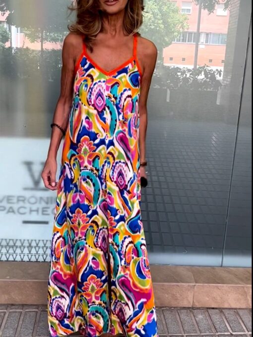 Women Sleeveless Geometric Maxi Dress - Image 2