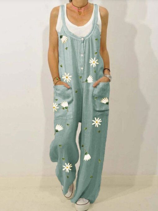 Women's Printed Casual Loose Strap Jumpsuit - Image 4