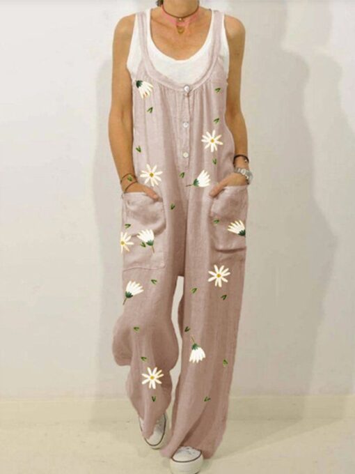 Women's Printed Casual Loose Strap Jumpsuit - Image 3