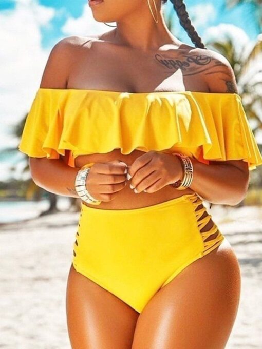 Women's Off-the-Shoulder Ruffled Off-Waist Split Swimsuit