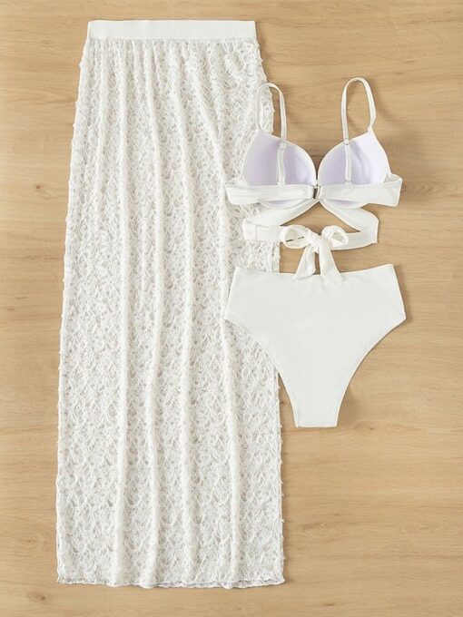 Elegant Lace Wrap Dress Three-piece Swimsuit - Image 4