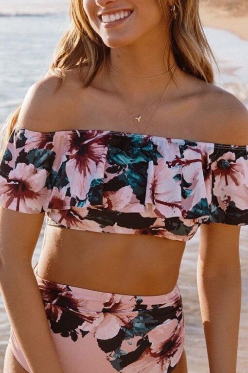 SHOULDER RUFFLE FLORAL SWIM BIKINI - Image 3