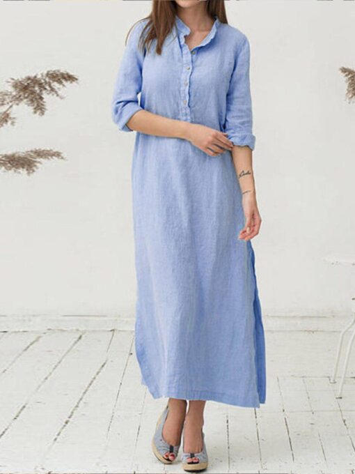 Women's  Stand Collar Loose Long Sleeve Shirt Dress