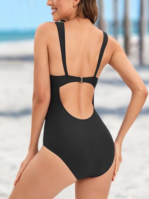 Women's Solid Color Halter One Piece Swimsuit - Image 6