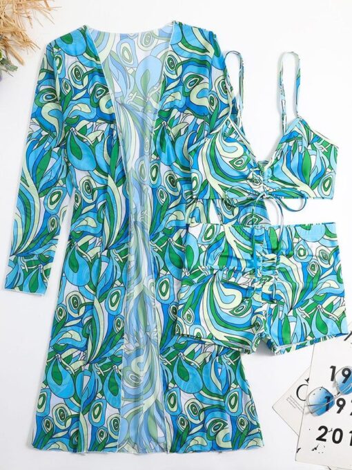 Fashion sexy three-piece printed blouse bikini suit - Image 6