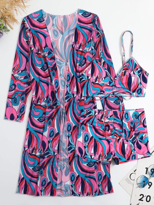 Fashion sexy three-piece printed blouse bikini suit - Image 8