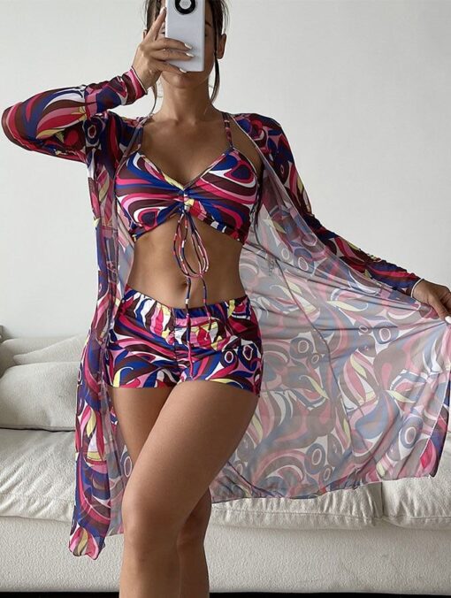 Fashion sexy three-piece printed blouse bikini suit - Image 4